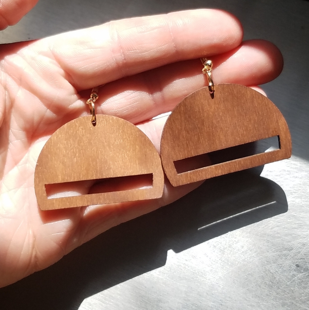 Wood Half Circle Dangle Drop Earrings